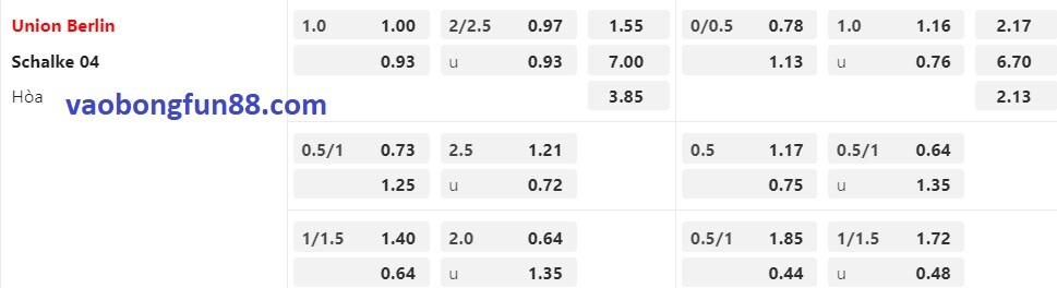 tỷ lệ Châu Á Union Berlin vs Schalke